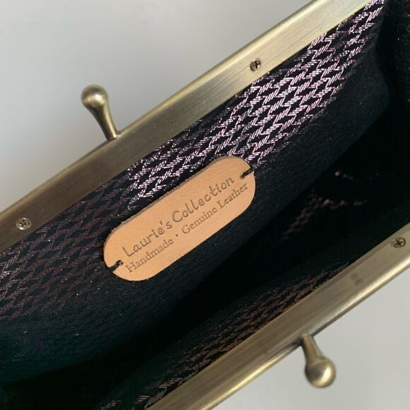 Handmade Genuine Leather Floral Print, Metal Frame Small Clutch/Cosmetic Case - Picture 10 of 10